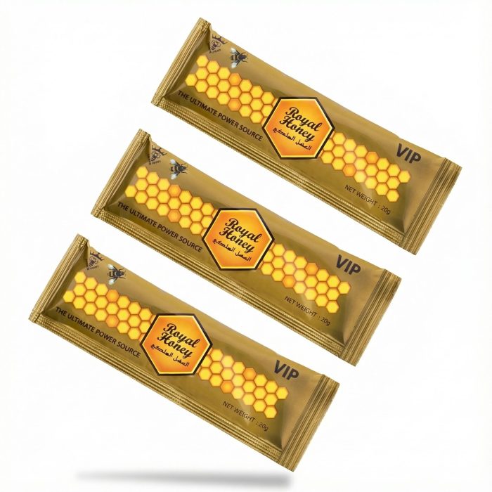Three packages of Royal Honey VIP on a white background